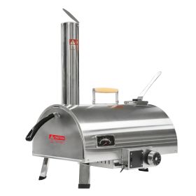 Pizza Oven Outdoor 12" Automatic Rotatable Pizza Ovens Portable Stainless Steel Wood Fired Pizza Oven Pizza Maker with Built-in Thermometer Pizza Cutt (Color: as Pic)